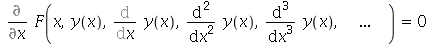 Diff(F(x, y(x), Diff(y(x), x), diff(y(x), x, x), diff(y(x), x, x, x), `   ...   `), x) = 0