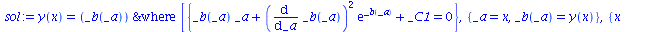 y(x) = ODESolStruc(_b(_a), [{`+`(`*`(_b(_a), `*`(_a)), `*`(`^`(diff(_b(_a), _a), 2), `*`(exp(_b(_a)))), _C1) = 0}, {_a = x, _b(_a) = y(x)}, {x = _a, y(x) = _b(_a)}])