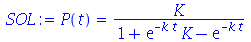 P(t) = `/`(`*`(K), `*`(`+`(1, `*`(exp(`+`(`-`(`*`(k, `*`(t))))), `*`(K)), `-`(exp(`+`(`-`(`*`(k, `*`(t)))))))))