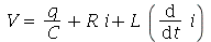 V = `+`(`/`(`*`(q), `*`(C)), `*`(R, `*`(i)), `*`(L, `*`(diff(i, t))))